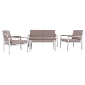 Garden set of 4 pieces Safin Hm6278.01 aluminum in white - polywood - olefin fabric in beige