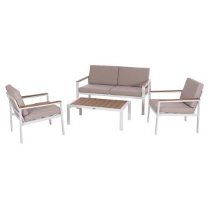 Garden set of 4 pieces Safin Hm6278.01 aluminum in white - polywood - olefin fabric in beige