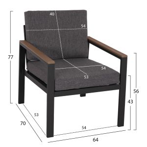 Garden set of 4 pieces Safin Hm6278.03 aluminum and olefin fabric in dark gray -- polyurethane