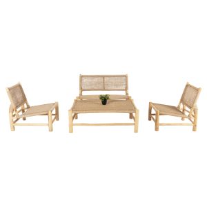 Garden set of 4 pieces Londer Hm11957 solid teak wood-synthetic rattan-natural color