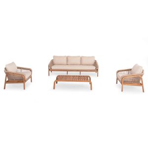 4-piece garden set Oasis Biege Sm6224 solid acacia wood and aluminum with beige upholstery