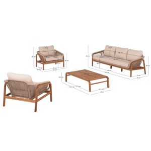 4-piece garden set Oasis Biege Sm6224 solid acacia wood and aluminum with beige upholstery