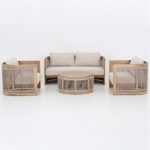 4-piece garden set Odyssey Beige Sm6264 solid acacia wood with rope braid and beige upholstery