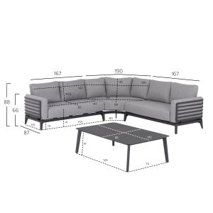 4-piece garden set Orion Corner Sm6191.01 dark gray aluminum and olefin
