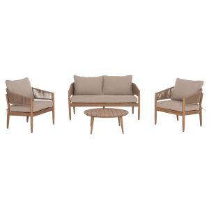 Garden set of 4 pieceskanu Hm6416 acacia wood-metal frame-rope - beige