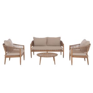 Garden set of 4 pieceskanu Hm6416 acacia wood-metal frame-rope - beige