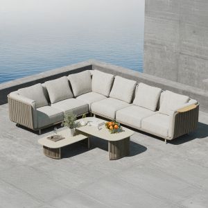 Garden set of 6 pieces Nexus Sm6178 aluminum-twisted rattan-teak-gray sintered stone