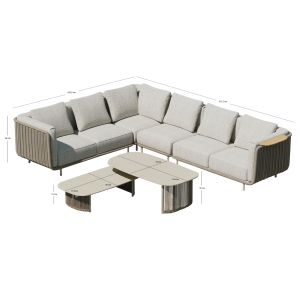 Garden set of 6 pieces Nexus Sm6178 aluminum-twisted rattan-teak-gray sintered stone