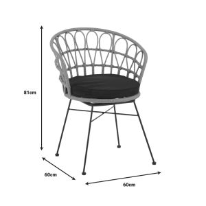 Felicia-gaus garden set 3 pieces - table and 2 chairs synthetic Pe rattan - black metal 60x74cm