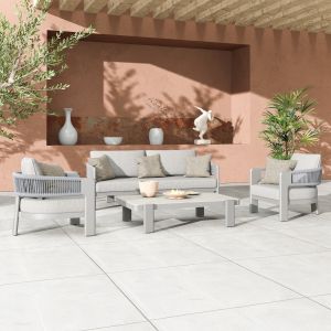 Garden set of 4 pieces Baron Sm6478.04 beige aluminum - light gray rope - olefin