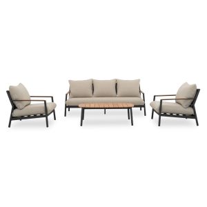 Garden set of 4 pieces Oblivion Sm6436.01 dark gray aluminum and rope - beige olefin fabric - teak wood