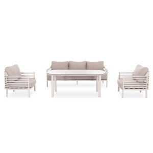 Garden set of 4 pieces Wales Sm6422.02 creamy white aluminum - beige olefin - light gray 3d printed glass top