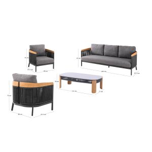 Garden set of 4 pieces Ethereal series Sm6165.02 aluminum-rope-teak-siner stone in charcoal color