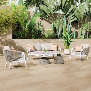 Garden set of 5 pieces Driscoll Hm6473.02 creamy white aluminum - beige rope and olefin fabric