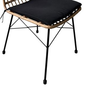 Garden chair Achillia rattan black metal legs and black cushion 45x60x83cm