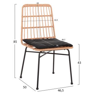 Allegra garden chair made of black metal with cushion-with rattan in beige 46.5x50x85hcm Hm5705.11