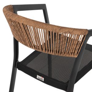 Градински стол Aluminum Hm5891,05 черна рамка и текстилен - бежов ратан на облегалката 57,5x59x81,5cm