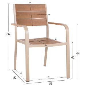 Градински стол Aluminum Saga Hm5127,04 шампанско - Polywood седалка и облегалка 55x52x86cm