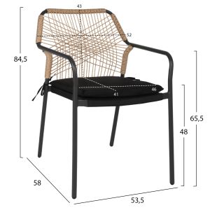Градински стол Aluminum Trotter Hm5865,11 тъмносива рамка и бежов плетен материал - черна възглавница