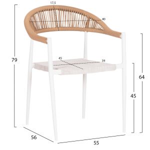 Berg Hm6284.01 garden chair, aluminum and white textile - Petwisted rattan 55x56x79hcm.
