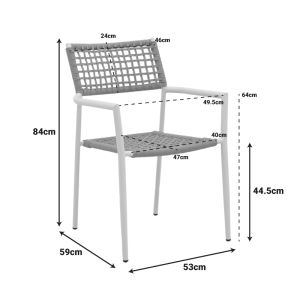 GARDEN CHAIR CASTAL, STEEL IN BLACK - PE ROPE IN NATURAL COLOR 53X59X84CM