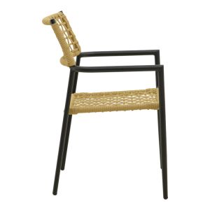 GARDEN CHAIR CASTAL, STEEL IN BLACK - PE ROPE IN NATURAL COLOR 53X59X84CM