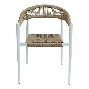 Garden chair Fagen stackable white aluminum-natural textile 56x60x78cm