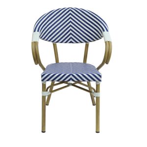Garden chair Isaia natural aluminum-blue and white textile 57x57x83cm