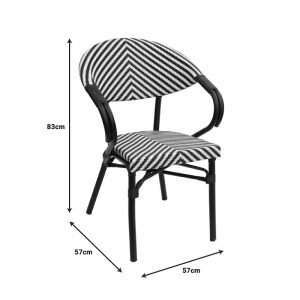 Garden chair Isaia black aluminum-black and white textile 57x57x83cm