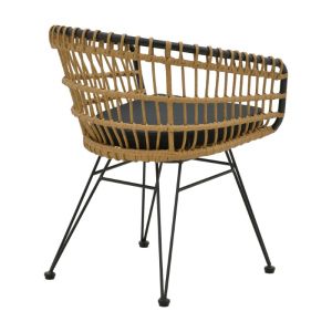 Garden chair Naoki with cushion artificial Pe rattan and black metal legs 74x70x72cm
