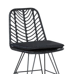 Garden chair Naoki with cushion artificial Pe rattan black metal legs 44x58x82cm