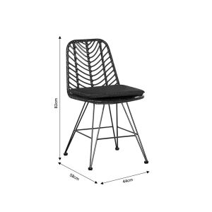 Garden chair Naoki with cushion artificial Pe rattan black metal legs 44x58x82cm