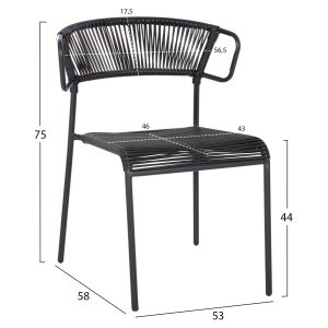 Garden chair Suki metal and artificial rattan in black 54x62x80hcm Hm6053,02