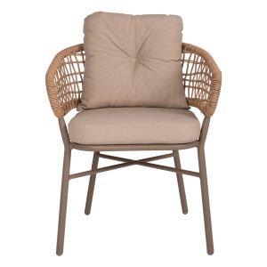 Garden chair aluminum mocha with rattan and beige cushions Hm5863,02 60x56x84cm