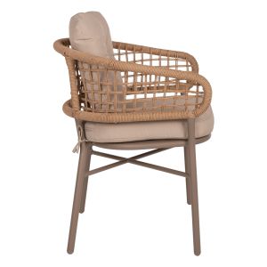 Garden chair aluminum mocha with rattan and beige cushions Hm5863,02 60x56x84cm