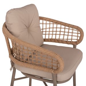Garden chair aluminum mocha with rattan and beige cushions Hm5863,02 60x56x84cm