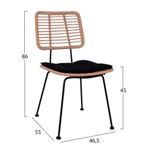 Garden chair metal and cushion in black color-rattan in beige color 46x56x87hcm Hm5454,11 Allegra