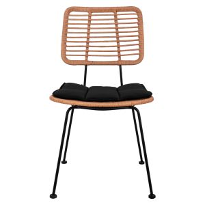 Garden chair metal and cushion in black color-rattan in beige color 46x56x87hcm Hm5454,11 Allegra