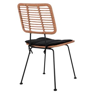Garden chair metal and cushion in black color-rattan in beige color 46x56x87hcm Hm5454,11 Allegra