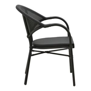 Garden chair with armrests Elyza black Textilene seat and black aluminum frame 57x62x84cm