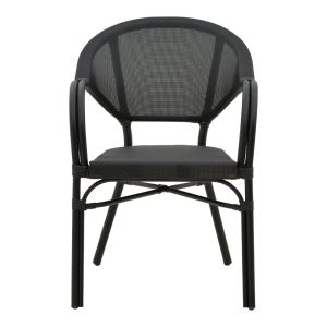 Garden chair with armrests Elyza black Textilene seat and black aluminum frame 57x62x84cm
