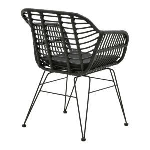 Garden chair with armrests Naoki with cushion artificial Pe rattan black metal 55x58x79cm