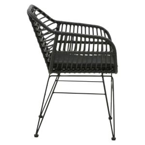 Garden chair with armrests Naoki with cushion artificial Pe rattan black metal 55x58x79cm