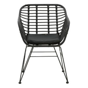 Garden chair with armrests Naoki with cushion artificial Pe rattan black metal 55x58x79cm
