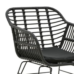 Garden chair with armrests Naoki with cushion artificial Pe rattan black metal 55x58x79cm