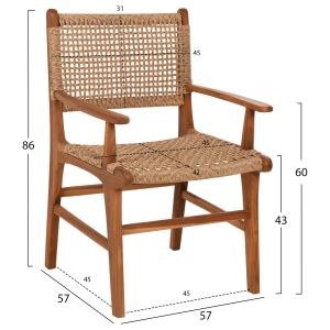 Garden chair with armrests Nesha ημ9786 made of solid teak wood with woven rattan rope 57x57x86cm