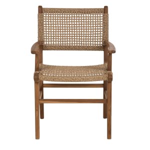 Garden chair with armrests Nesha ημ9786 made of solid teak wood with woven rattan rope 57x57x86cm