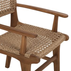 Garden chair with armrests Nesha ημ9786 made of solid teak wood with woven rattan rope 57x57x86cm