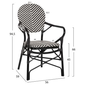Garden chair with armrests aluminum - textile color black-white 56x59x94.5hcm Hm5928.01