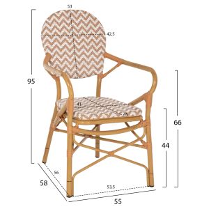 Garden chair with armrests aluminum-textile color beige-white 55x58x95hcm Hm5928,03